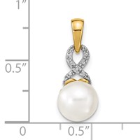 14K Yellow Gold 7-8mm Round White Freshwater Cultured Pearl and Diamond Pendant view 3