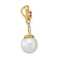 14K 8-9mm Round White Freshwater Cultured Pearl Lab Created Ruby Diamond Chain Slide view 2