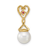 14K 8-9mm Round White Freshwater Cultured Pearl Lab Created Ruby Diamond Chain Slide view 4
