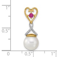 14K 8-9mm Round White Freshwater Cultured Pearl Lab Created Ruby Diamond Chain Slide view 3