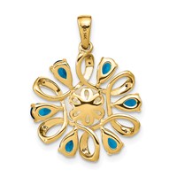 14K Yellow Gold 6-7mm Button White Freshwater Cultured Pearl Pear London Blue Topaz Diamond Pendant view 4