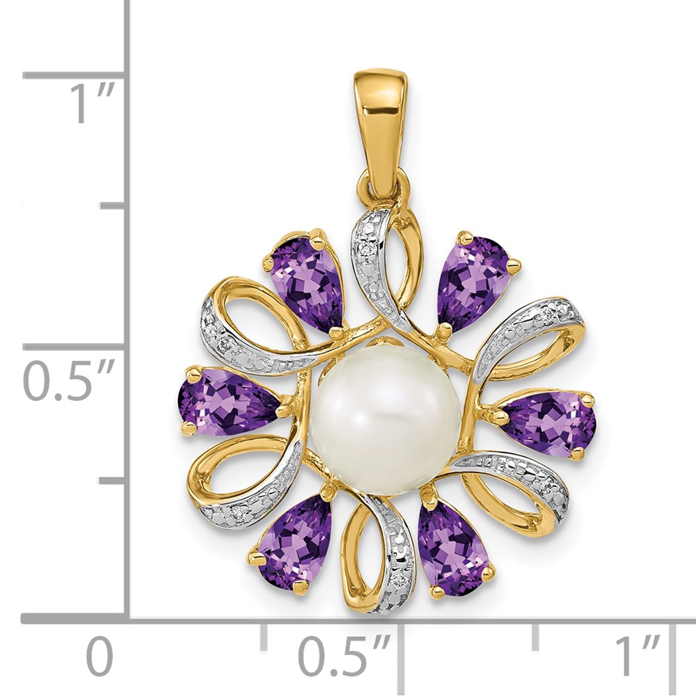 14k Diamond and 6-7mm Button FWC Pearl/Amethyst Pendant (XP4169AM)