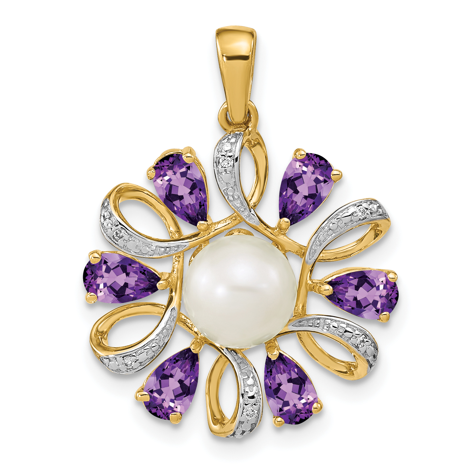14k Diamond and 6-7mm Button FWC Pearl/Amethyst Pendant (XP4169AM)