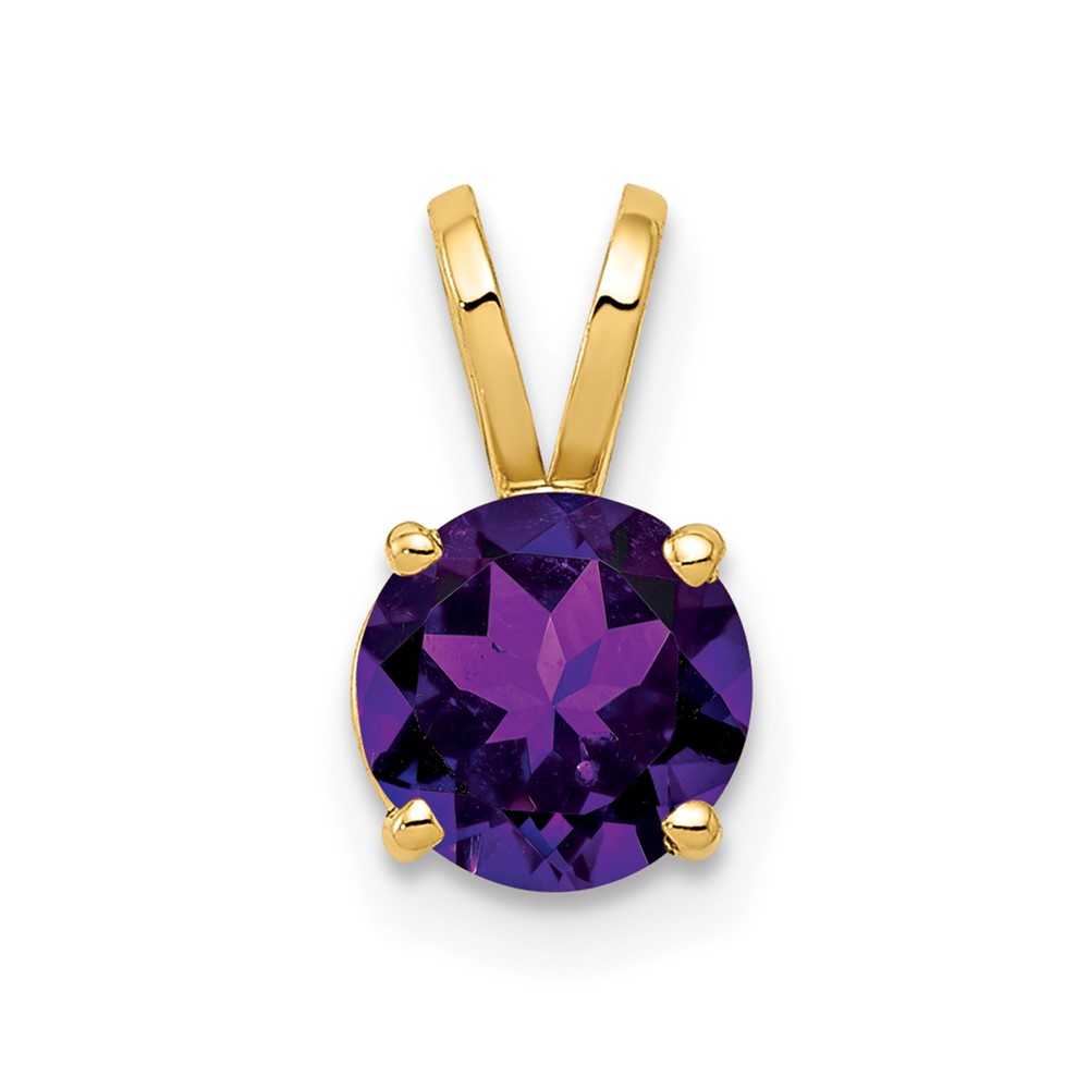 14K 6mm Yellow Gold Round Amethyst Pendant