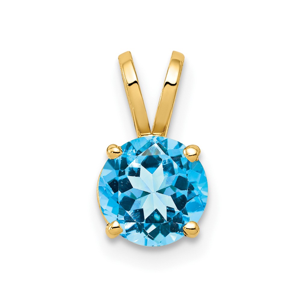 14K 6mm Yellow Gold Round Blue Topaz Pendant