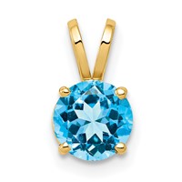 14K 6mm Yellow Gold Round Blue Topaz Pendant view 1