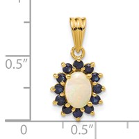 14K Yellow Gold Genuine Opal and Sapphire Halo Pendant view 3
