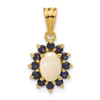 14K Yellow Gold Genuine Opal and Sapphire Halo Pendant view 1