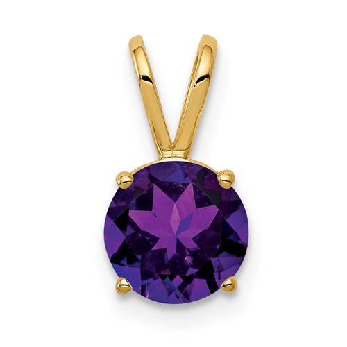 14K 7mm Yellow Gold Round Amethyst Pendant