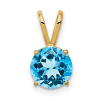 14K 7mm Yellow Gold Round Blue Topaz Pendant view 1