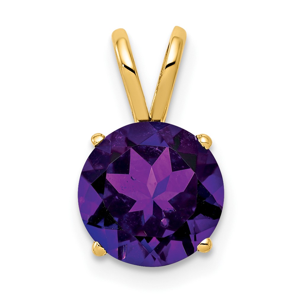 14K 8mm Yellow Gold Round Amethyst Pendant