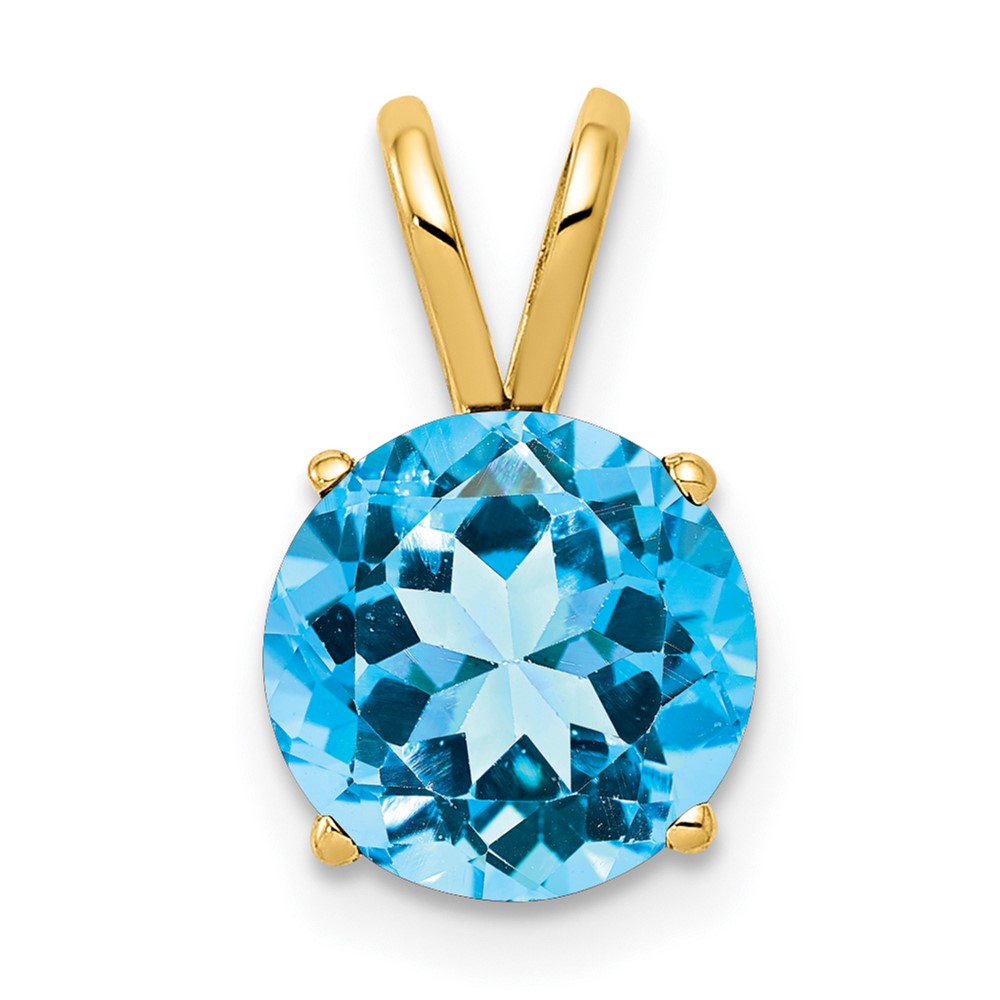 14K 8mm Yellow Gold Round Blue Topaz Pendant