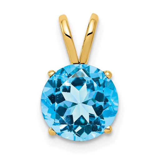 14K 8mm Yellow Gold Round Blue Topaz Pendant