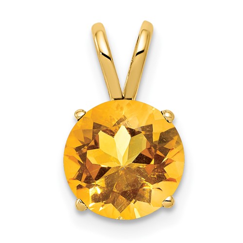 14K 8mm Yellow Gold Round Citrine Pendant