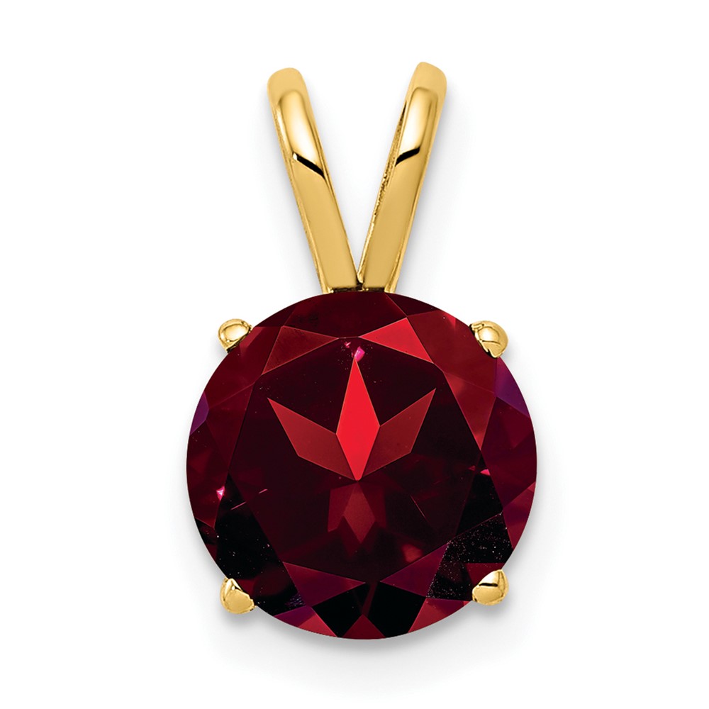 14K 8mm Yellow Gold Round Garnet Pendant