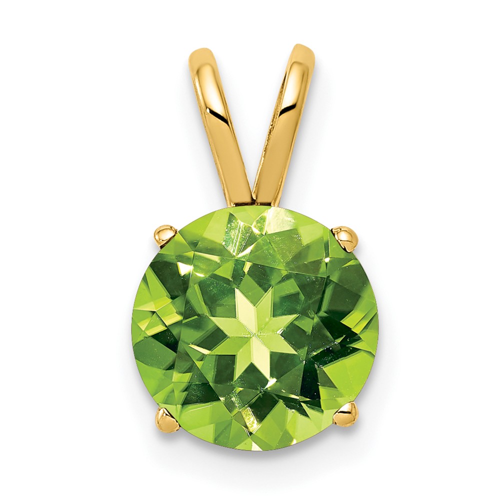 14K 8mm Yellow Gold Round Peridot Pendant