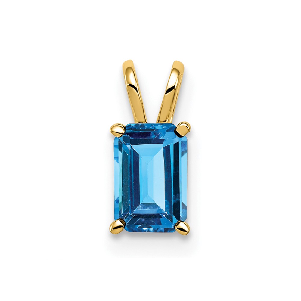 14K Yellow Gold 6x4mm Emerald-cut Blue Topaz Pendant