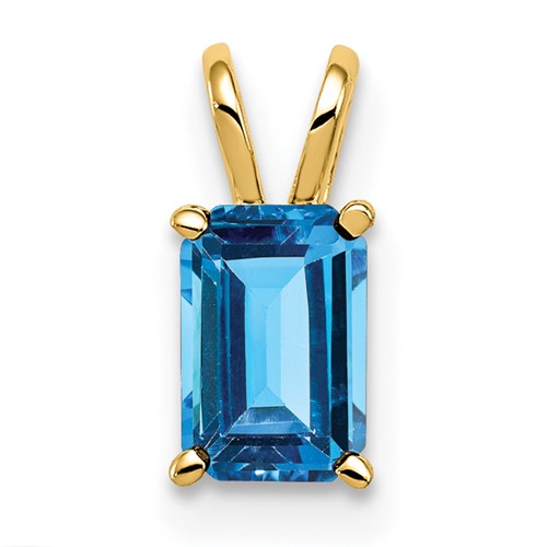 14K Yellow Gold 6x 4mm Emerald-cut Blue Topaz Pendant