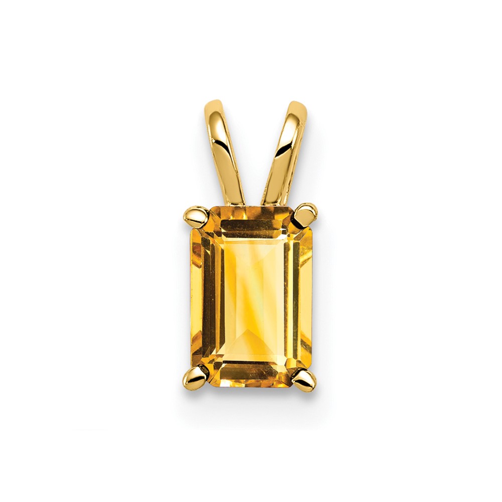14K Yellow Gold 6x 4mm Emerald-cut Citrine Pendant