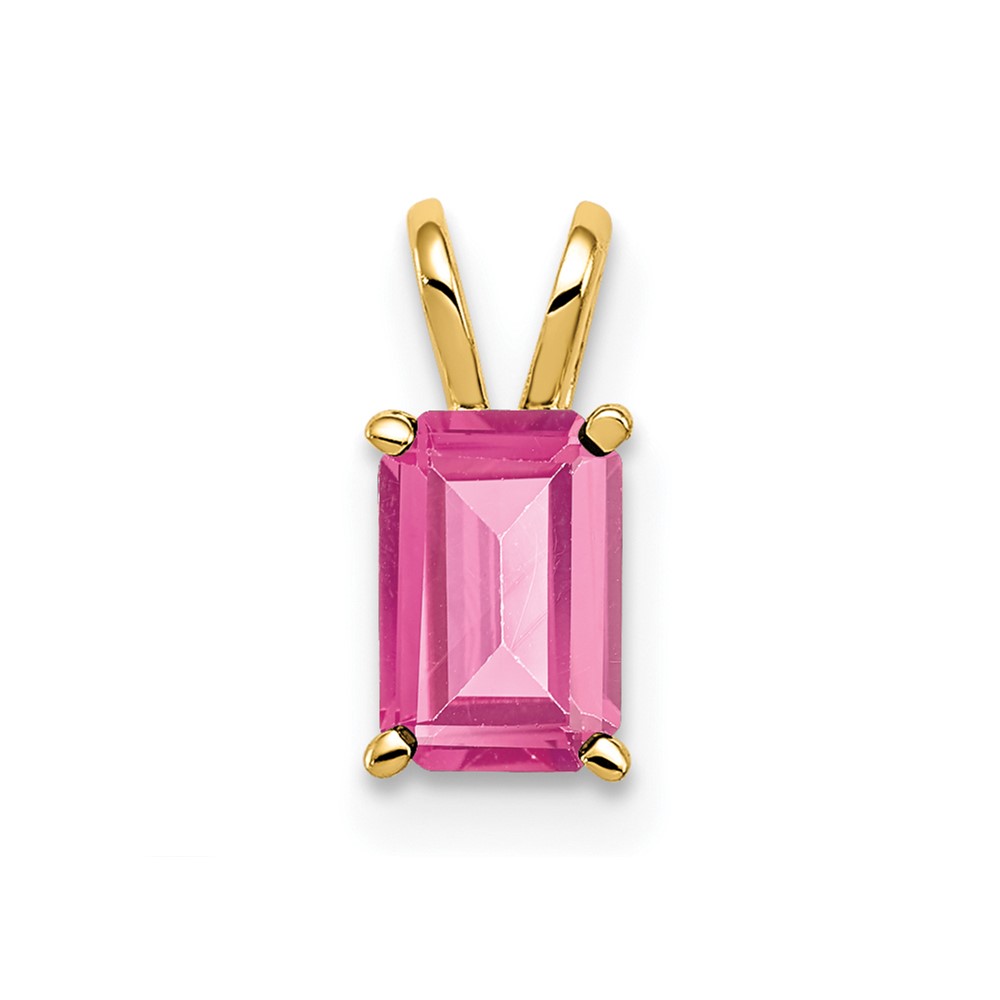 14K Yellow Gold 6x 4mm Emerald-cut Pink Tourmaline Pendant