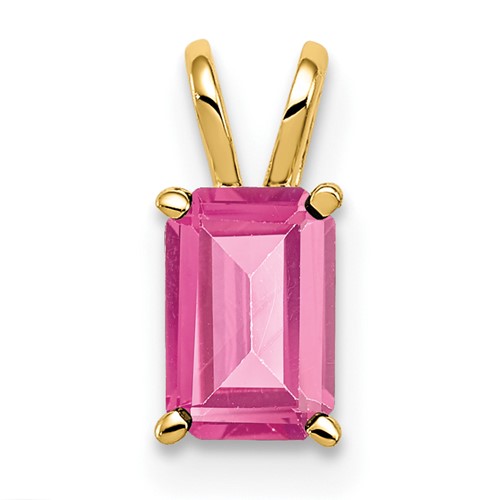 14K Yellow Gold 6x 4mm Emerald-cut Pink Tourmaline Pendant