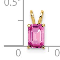 14K Yellow Gold 6x 4mm Emerald Cut Pink Sapphire Pendant view 2