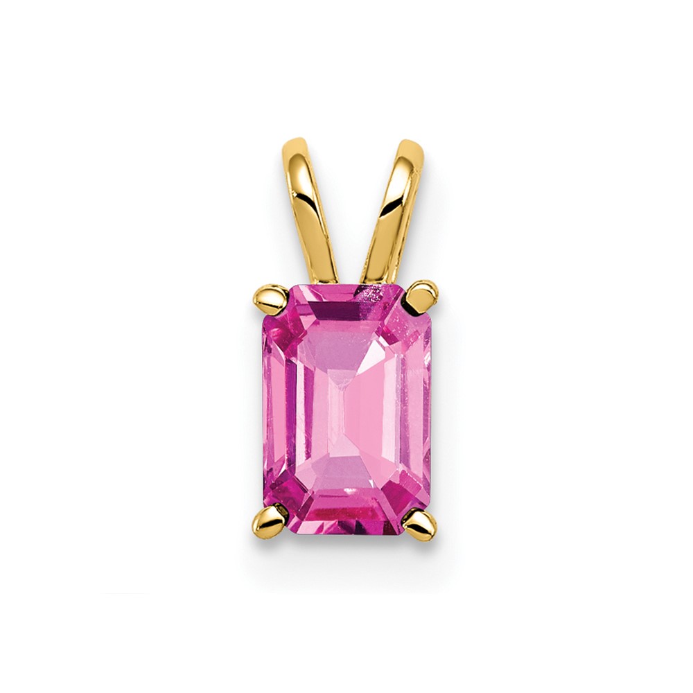14K Yellow Gold 6x 4mm Emerald Cut Pink Sapphire Pendant