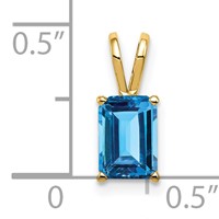 14K Yellow Gold 7x 5mm Emerald-cut Blue Topaz Pendant view 3