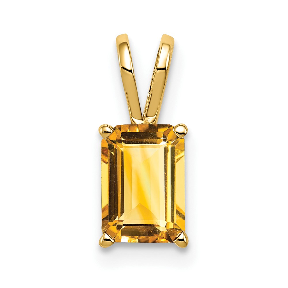 14K Yellow Gold 7x5mm Emerald-cut Citrine Pendant