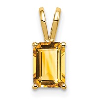 14K Yellow Gold 7x5mm Emerald-cut Citrine Pendant view 1