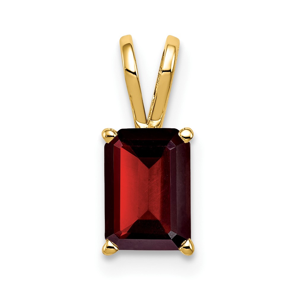 14K Yellow Gold 7x5mm Emerald-cut Garnet Pendant