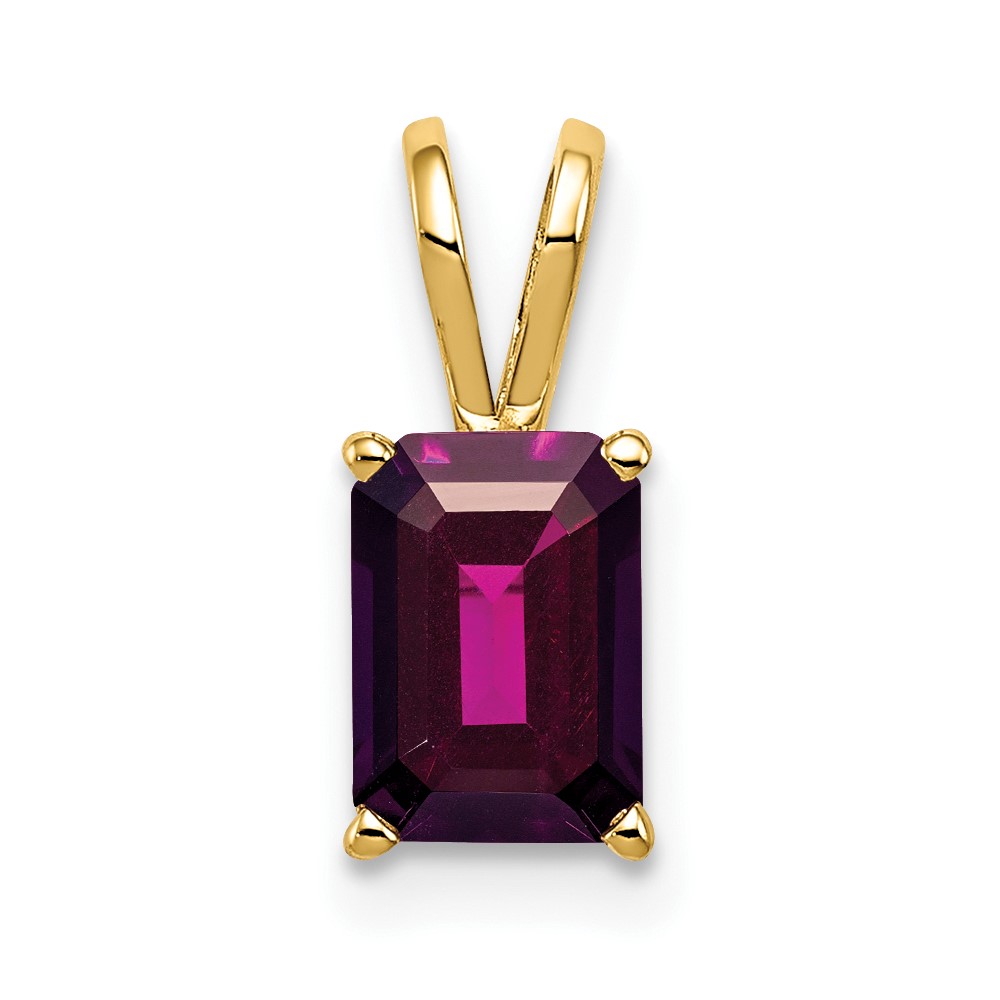 14K Yellow Gold 7x 5mm Emerald-cut Rhodolite Garnet Pendant