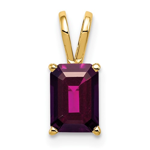 14K Yellow Gold 7x 5mm Emerald-cut Rhodolite Garnet Pendant