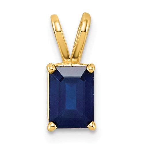14K Yellow Gold 7x 5mm Emerald-cut Sapphire Pendant