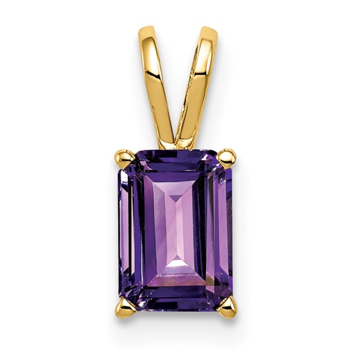 14K Yellow Gold 8x 6mm Emerald-cut Amethyst Pendant
