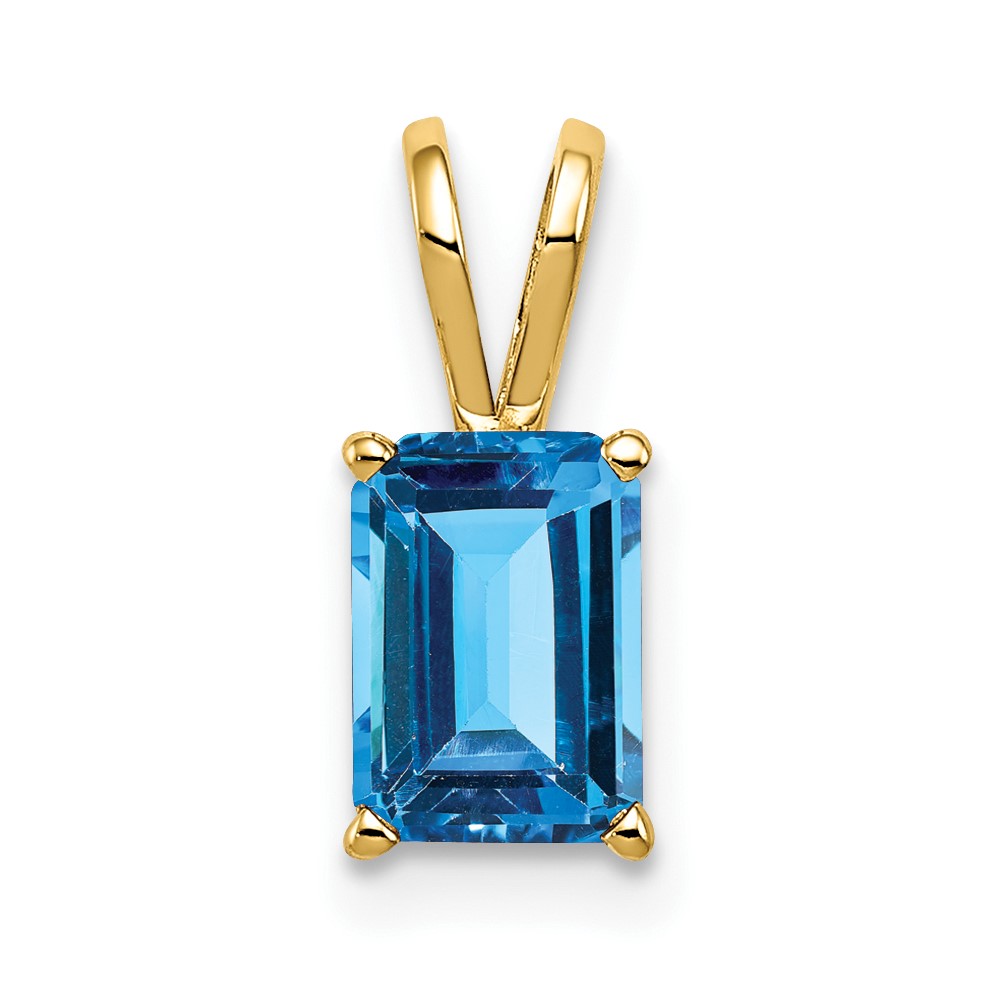 14K Yellow Gold 8x6mm Emerald-cut Blue Topaz Pendant