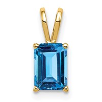 14K Yellow Gold 8x6mm Emerald-cut Blue Topaz Pendant view 1