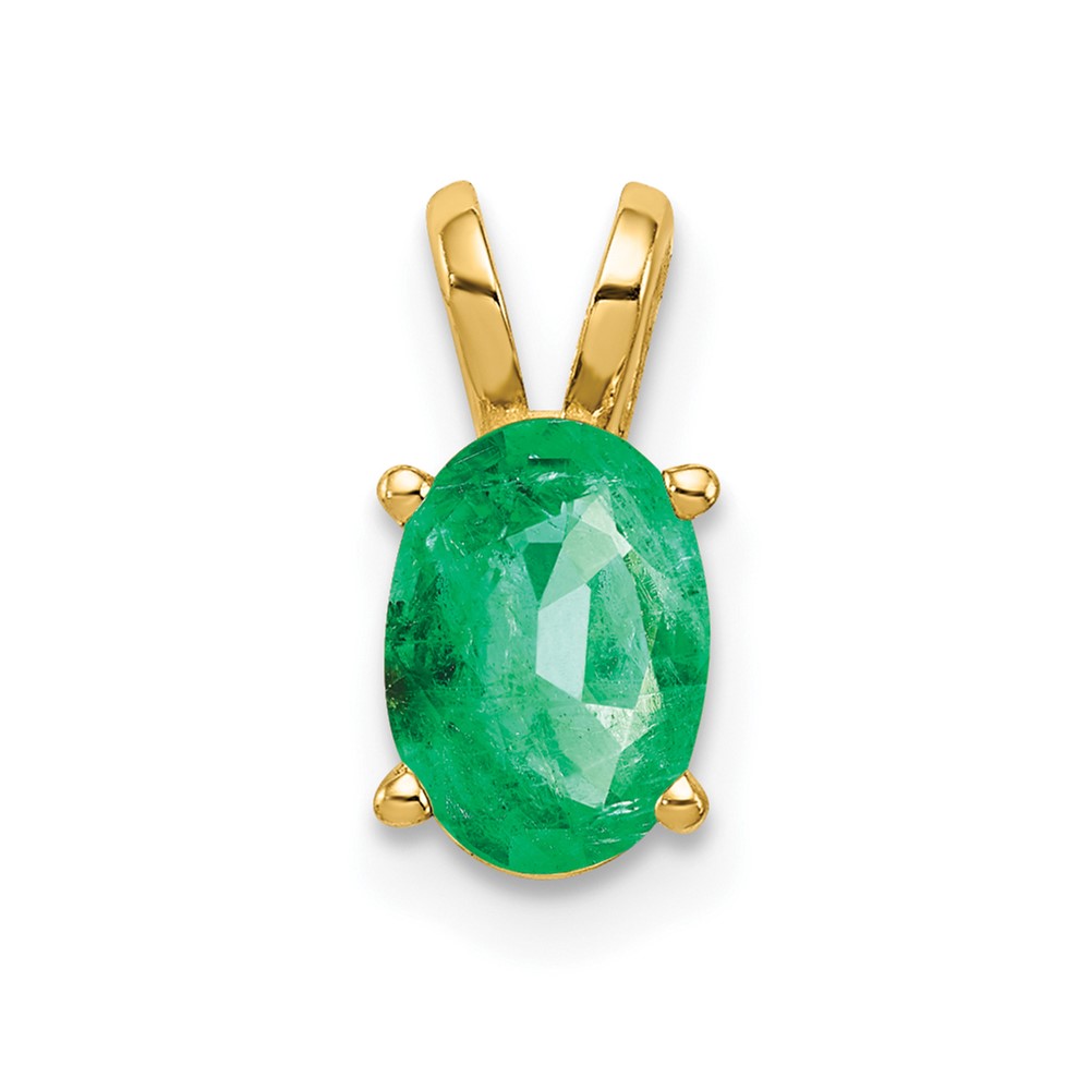 14K Yellow Gold 7x5mm Oval Emerald Pendant