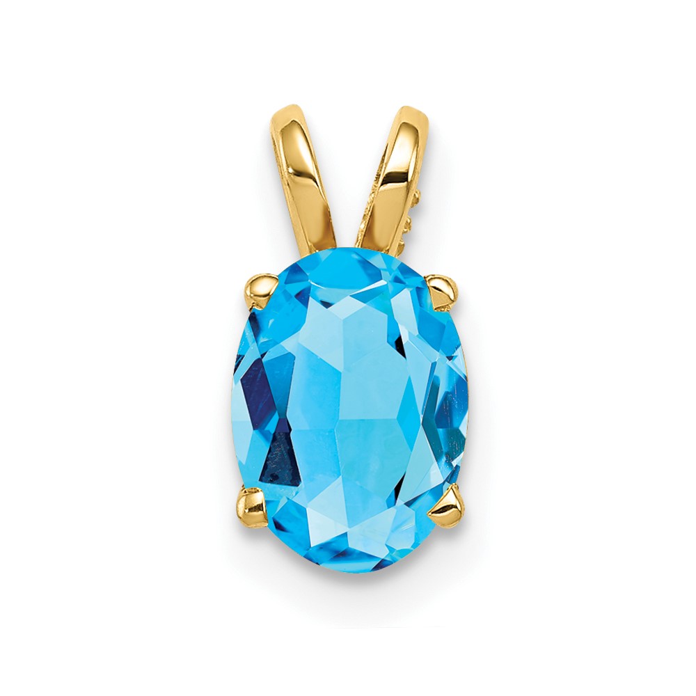 14K Yellow Gold 8x6mm Oval Blue Topaz Pendant
