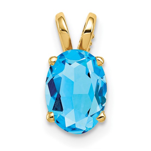 14K Yellow Gold 8x 6mm Oval Blue Topaz Pendant