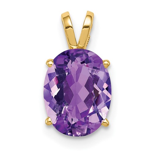 14K Yellow Gold 9x 7mm Oval Amethyst Pendant