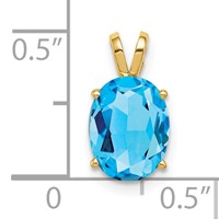 14K Yellow Gold 9x 7mm Oval Blue Topaz Pendant view 3