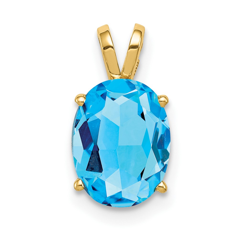 14K Yellow Gold 9x 7mm Oval Blue Topaz Pendant