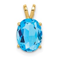 14K Yellow Gold 9x 7mm Oval Blue Topaz Pendant view 1