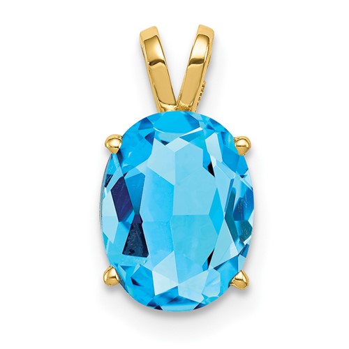 14K Yellow Gold 9x 7mm Oval Blue Topaz Pendant