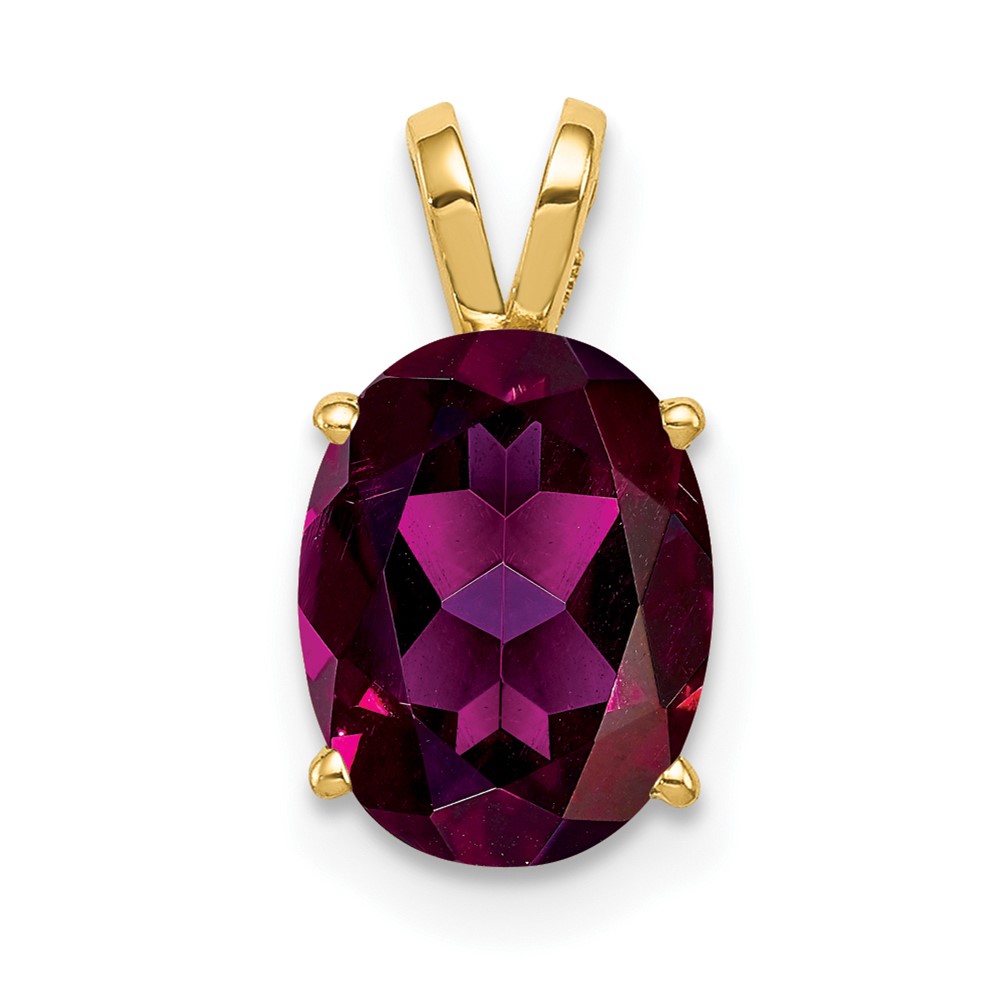 14K Yellow Gold 9x7mm Oval Rhodolite Garnet Pendant