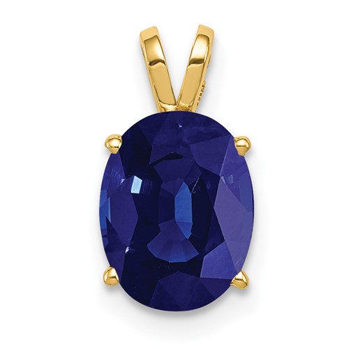 14K Yellow Gold 9x 7mm Oval Sapphire Pendant