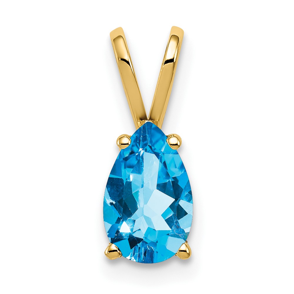 14K Yellow Gold 8x5mm Pear Blue Topaz Pendant