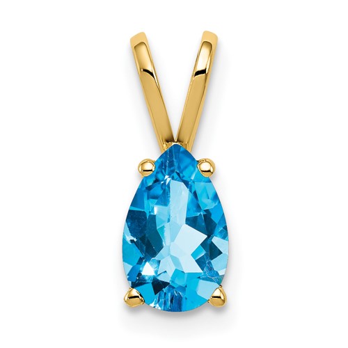14K Yellow Gold 8x 5mm Pear Blue Topaz Pendant