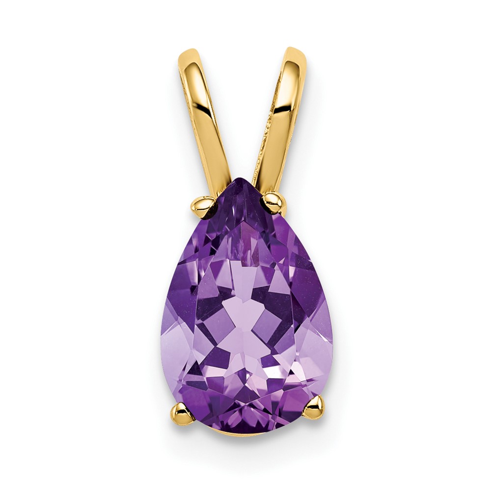 14K Yellow Gold 9x6mm Pear Amethyst Pendant